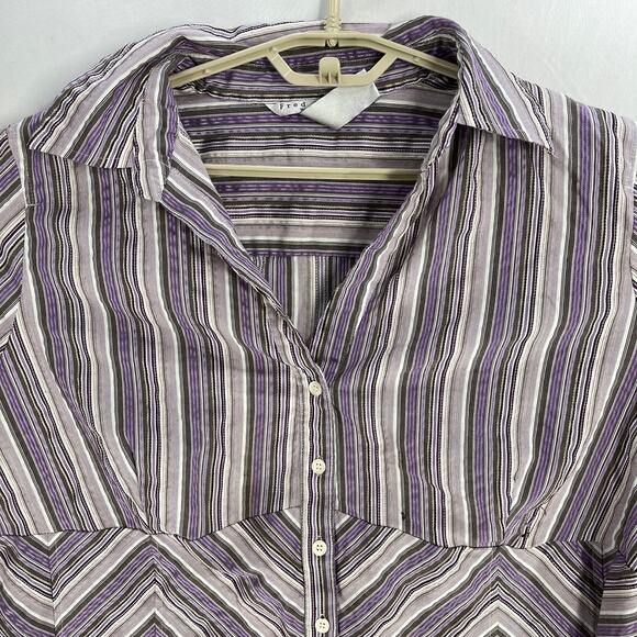Fred David Top Women Plus 22W Purple Striped Button Up Long Sleeve Cotton Blend - Picture 2 of 6